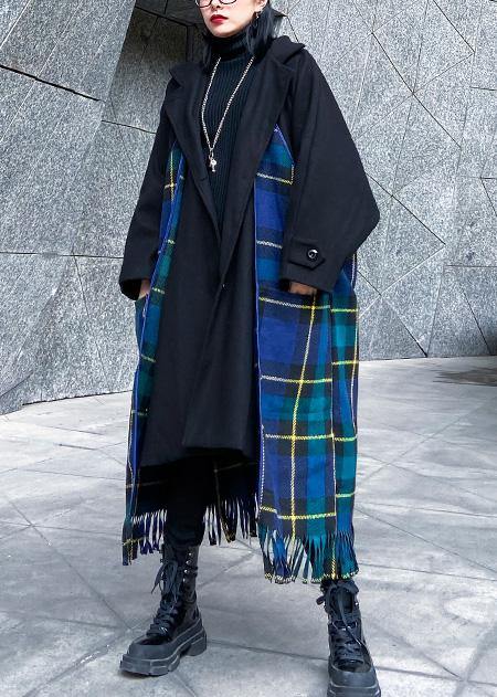 Drune | Locker sitzende Jacken & Mäntel Patchwork-Mantel blauer Karomuster Quasten wollene Outwear