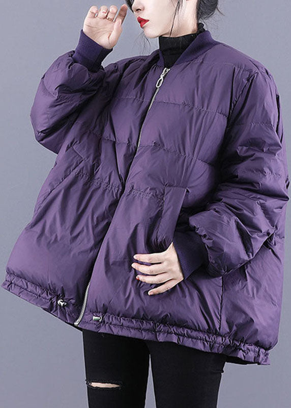Drune | Lila Reißverschluss-Taschen Kordelzug Winter Daunenmäntel Langarm