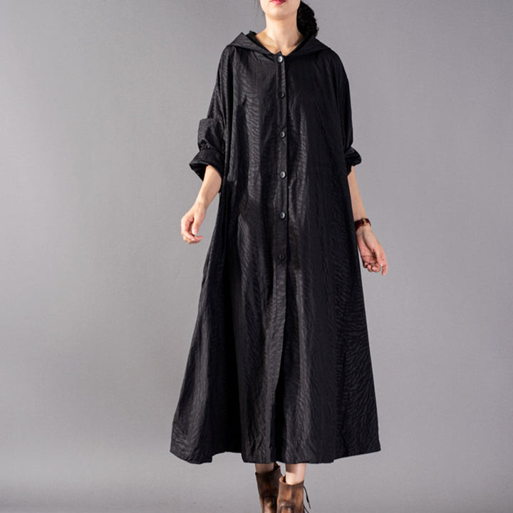 Drune | schwarze Mäntel Oversize Kapuzenmode Trenchcoat feiner baggy Wintermantel