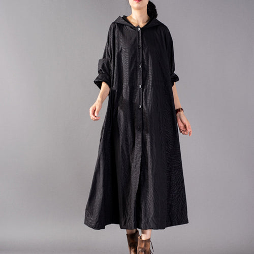 Drune | schwarze Mäntel Oversize Kapuzenmode Trenchcoat feiner baggy Wintermantel