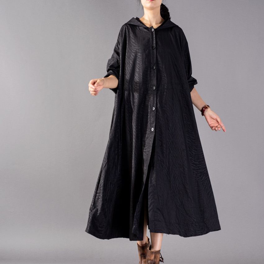 Drune | schwarze Mäntel Oversize Kapuzenmode Trenchcoat feiner baggy Wintermantel
