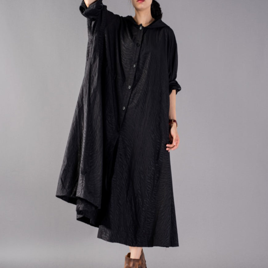 Drune | schwarze Mäntel Oversize Kapuzenmode Trenchcoat feiner baggy Wintermantel