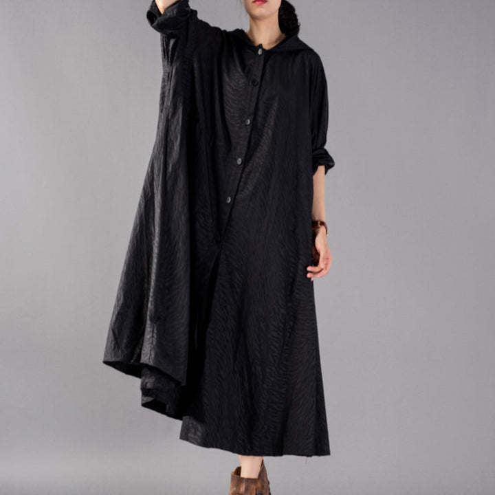 Drune | schwarze Mäntel Oversize Kapuzenmode Trenchcoat feiner baggy Wintermantel