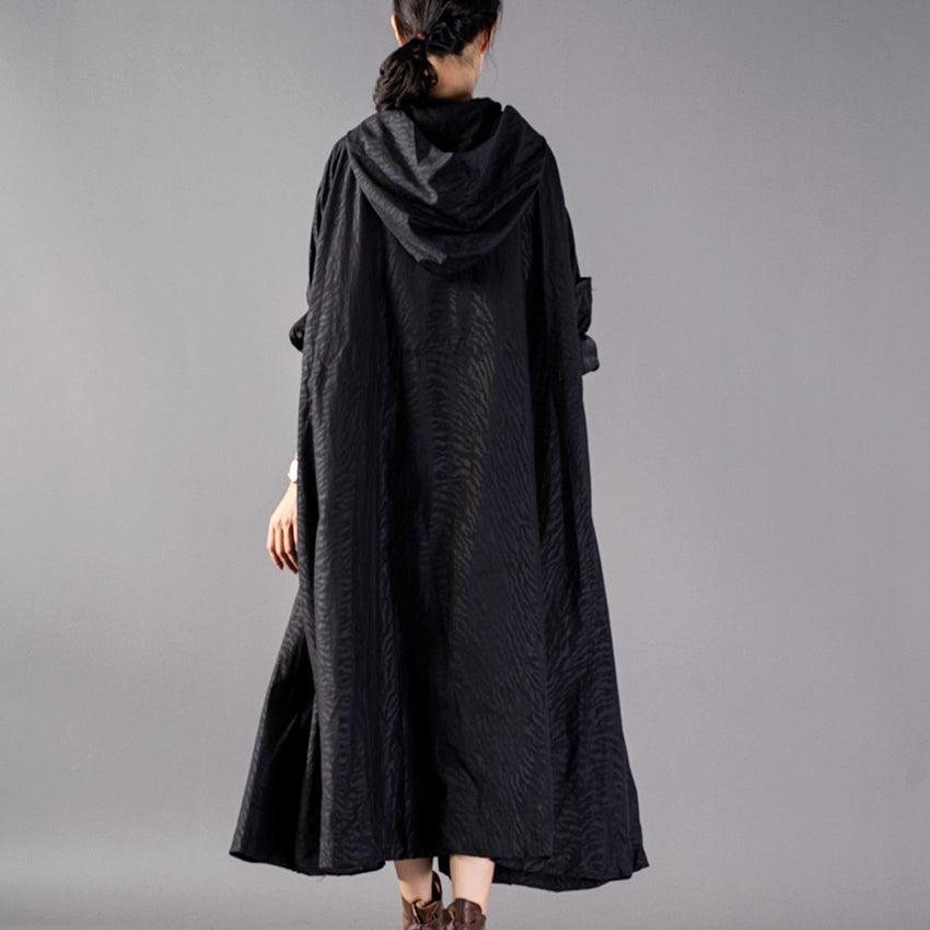 Drune | schwarze Mäntel Oversize Kapuzenmode Trenchcoat feiner baggy Wintermantel