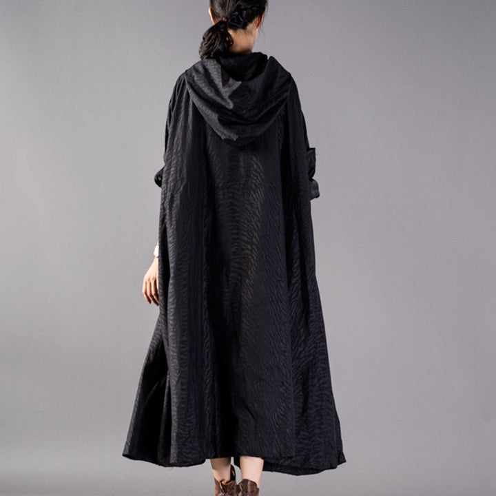 Drune | schwarze Mäntel Oversize Kapuzenmode Trenchcoat feiner baggy Wintermantel