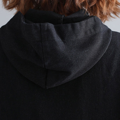 Drune | schwarze Parkas für Frauen lässiger Kapuzenwärmer Wintermantel Elegante bestickte Wintermäntel