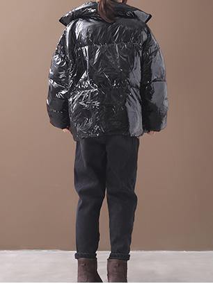 Drune | schwarzer Kapuzen-Gänsedaunenmantel Plus-Size-Bekleidung Daunenjacke Winter Stehkragen Mäntel