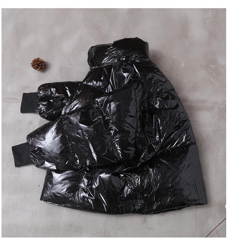 Drune | schwarzer Kapuzen-Gänsedaunenmantel Plus-Size-Bekleidung Daunenjacke Winter Stehkragen Mäntel