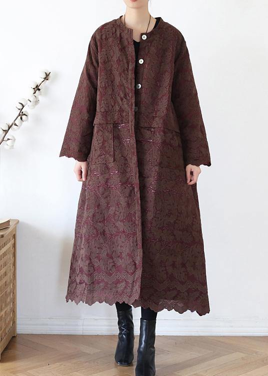 Drune | Schokolade Damen Mäntel Oversize warme Winterjacke O-Ausschnitt Jacquard Übergangsjacke
