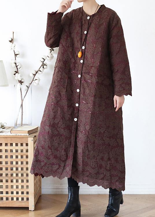 Drune | Schokolade Damen Mäntel Oversize warme Winterjacke O-Ausschnitt Jacquard Übergangsjacke