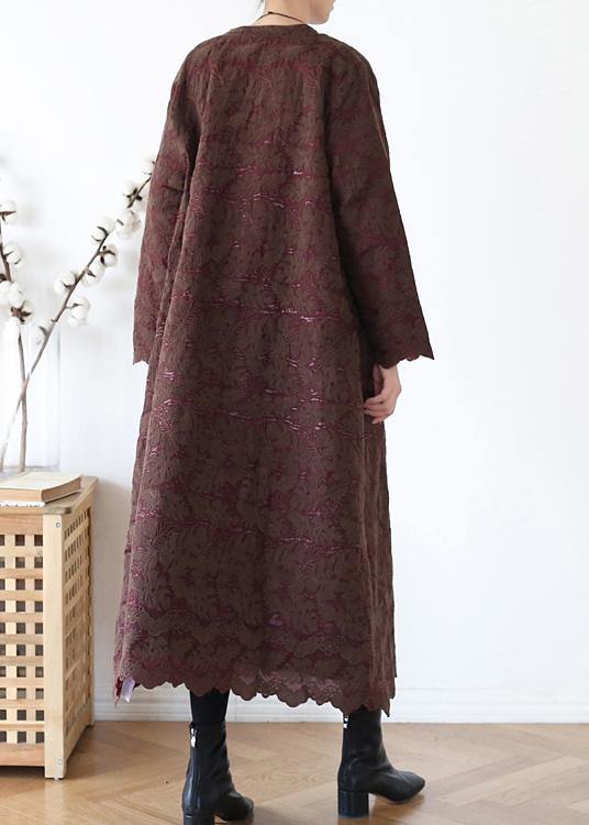 Drune | Schokolade Damen Mäntel Oversize warme Winterjacke O-Ausschnitt Jacquard Übergangsjacke