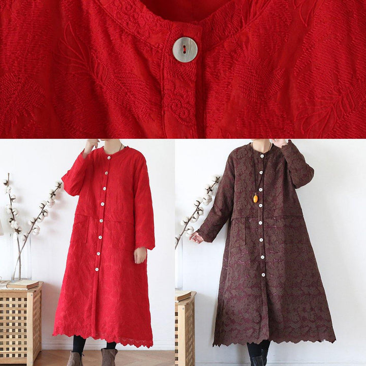 Drune | Schokolade Damen Mäntel Oversize warme Winterjacke O-Ausschnitt Jacquard Übergangsjacke