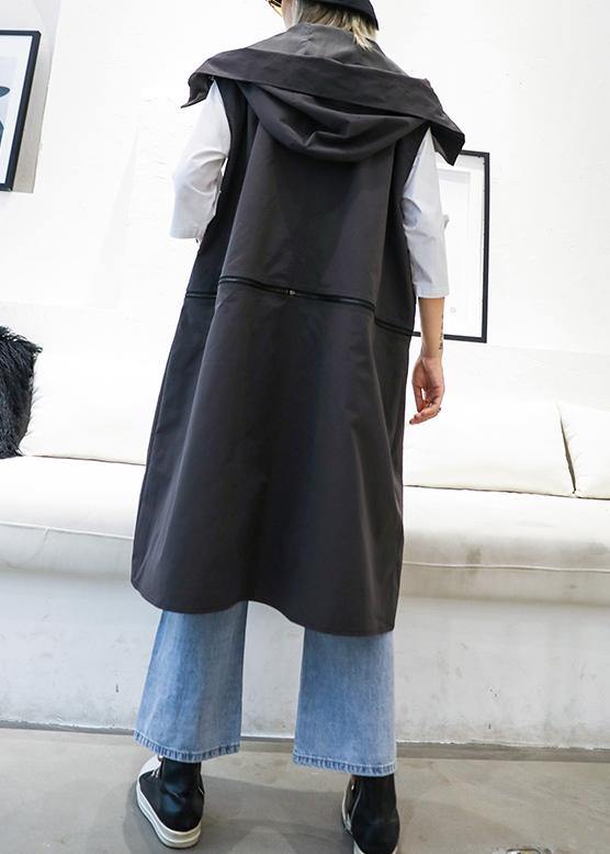 Drune | graue Mäntel Damen Übergrößen Mäntel ärmellos mit Kapuze Reißverschluss Outwear