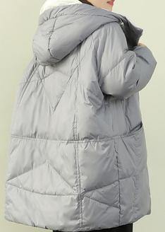 Drune | grau blauer Entendaunenmantel Übergrößen Winterjacke mit Kapuze Reißverschlussmäntel