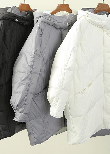 Drune | grau blauer Entendaunenmantel Übergrößen Winterjacke mit Kapuze Reißverschlussmäntel