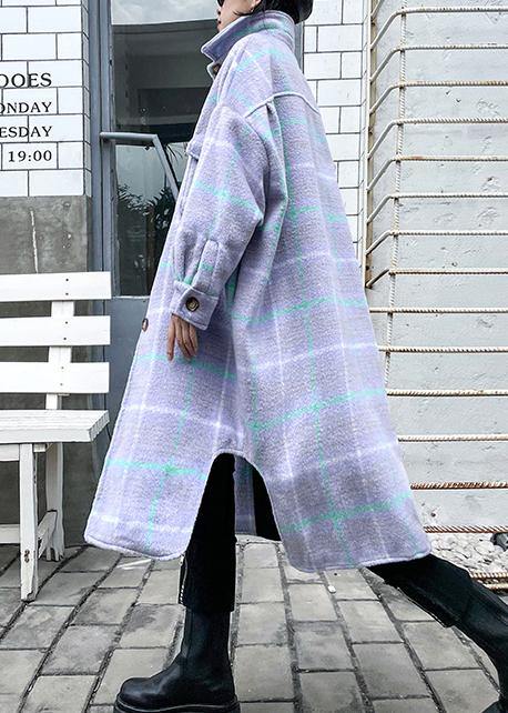 Drune | hellblauer karierten Wollmantel Winter Revers asymmetrische Mäntel