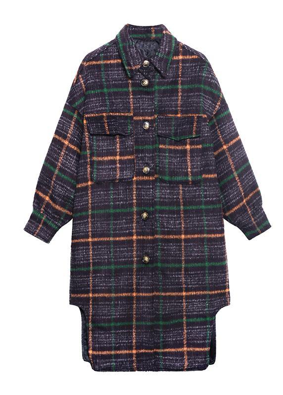 Drune | hellblauer karierten Wollmantel Winter Revers asymmetrische Mäntel