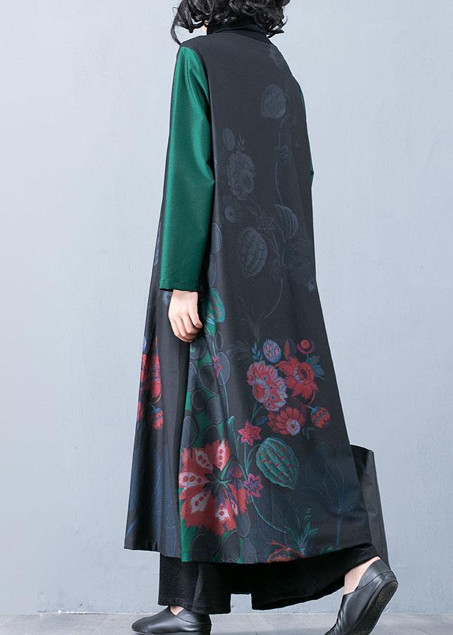Drune | Plus-Size Maxi-Mantel Trenchcoats Grüne Drucke O-Ausschnitt Übermantel