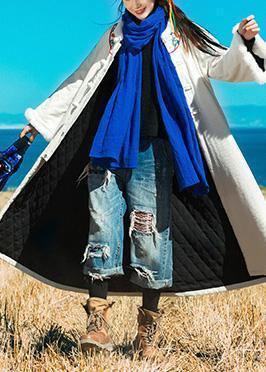 Drune | weiße Wintermäntel Locker sitzender warmer Wintermantel Stickerei Kunstpelzkragen Außenbekleidung