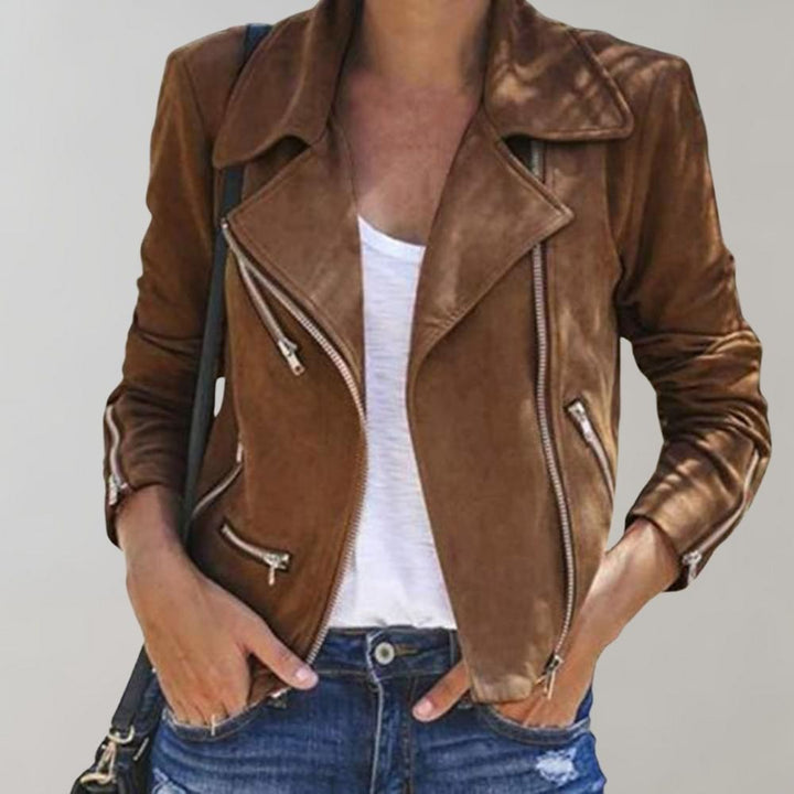 Drune | Wildleder Bikerjacke mit Reißverschluss für Damen