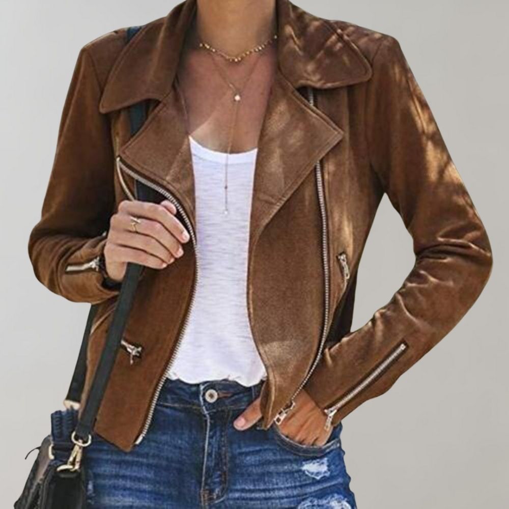 Drune | Wildleder Bikerjacke mit Reißverschluss für Damen