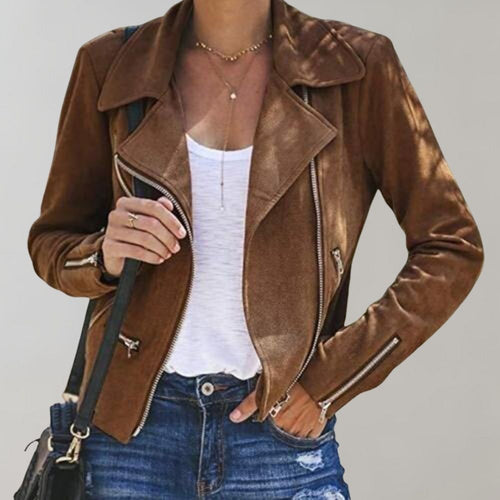 Drune | Wildleder Bikerjacke mit Reißverschluss für Damen