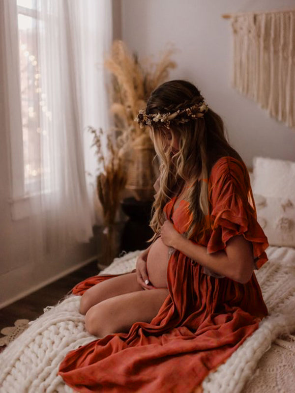 Drune | Schwangerschafts-Chaps für Fotoshootings, Babyparty-Kleider mit Knöpfen, Kordelzug, Rückenfrei