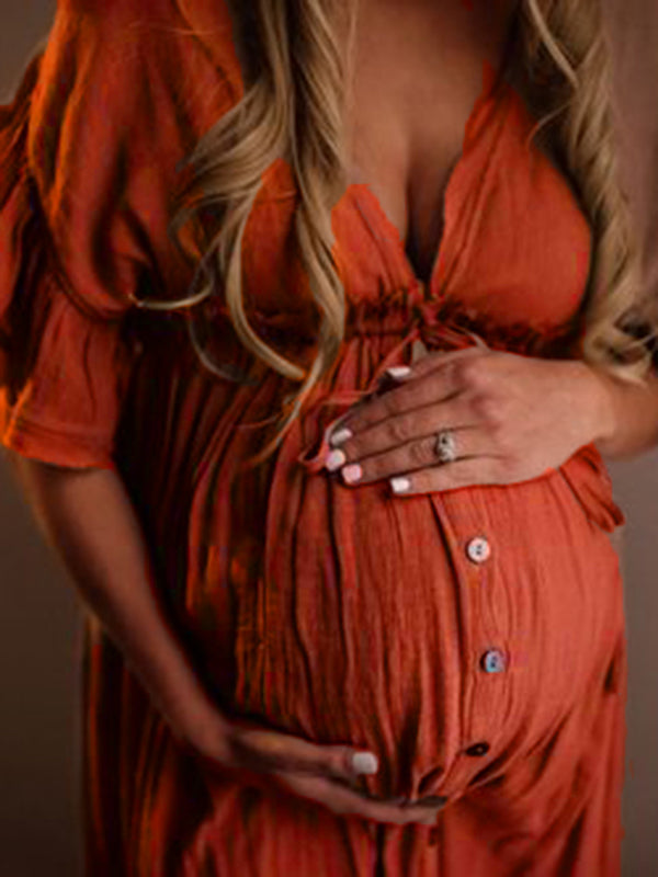 Drune | Schwangerschafts-Chaps für Fotoshootings, Babyparty-Kleider mit Knöpfen, Kordelzug, Rückenfrei