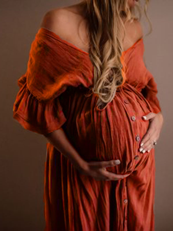 Drune | Schwangerschafts-Chaps für Fotoshootings, Babyparty-Kleider mit Knöpfen, Kordelzug, Rückenfrei