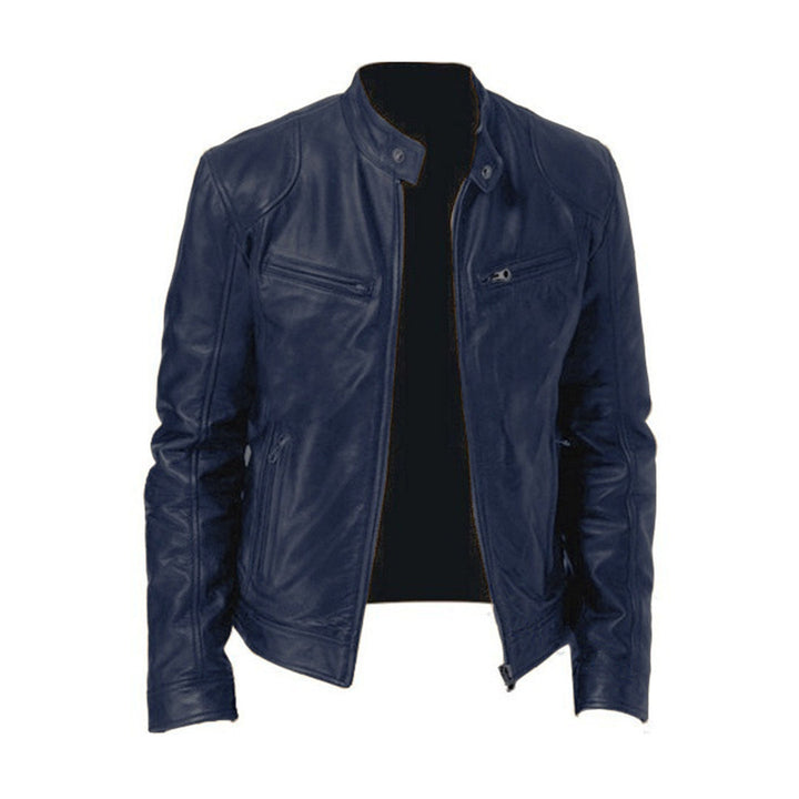 Drune | Herren Lederjacke - Biker Stil mit Stehkragen