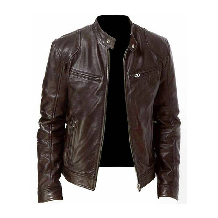 Drune | Herren Lederjacke - Biker Stil mit Stehkragen