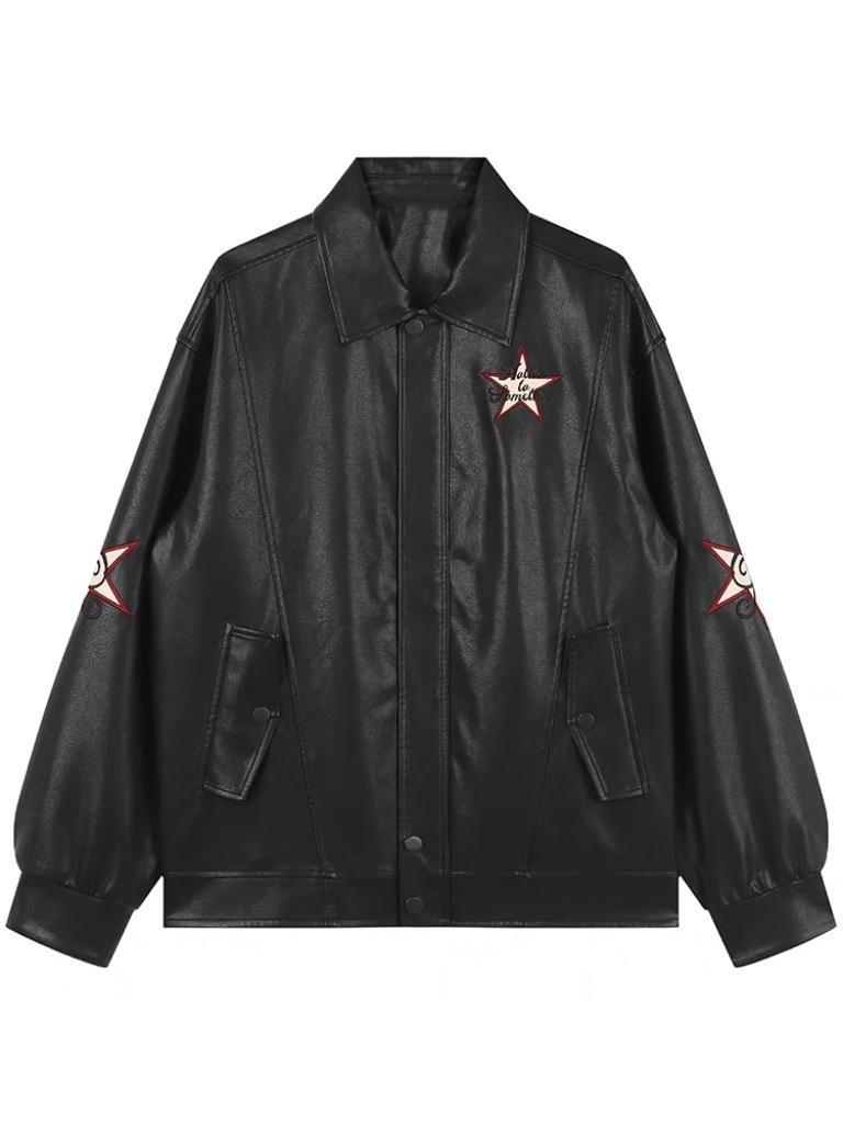 Drune | Lederjacke mit Reverskragen und Stickerei