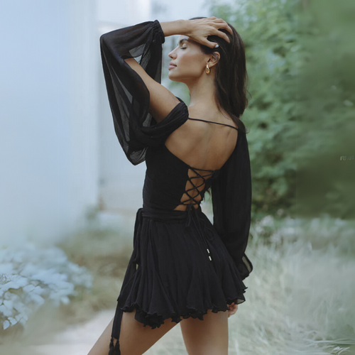 Drune | Mini Kleid Chiffon Drapiert Elegante Passform Leichter Fließender Stil