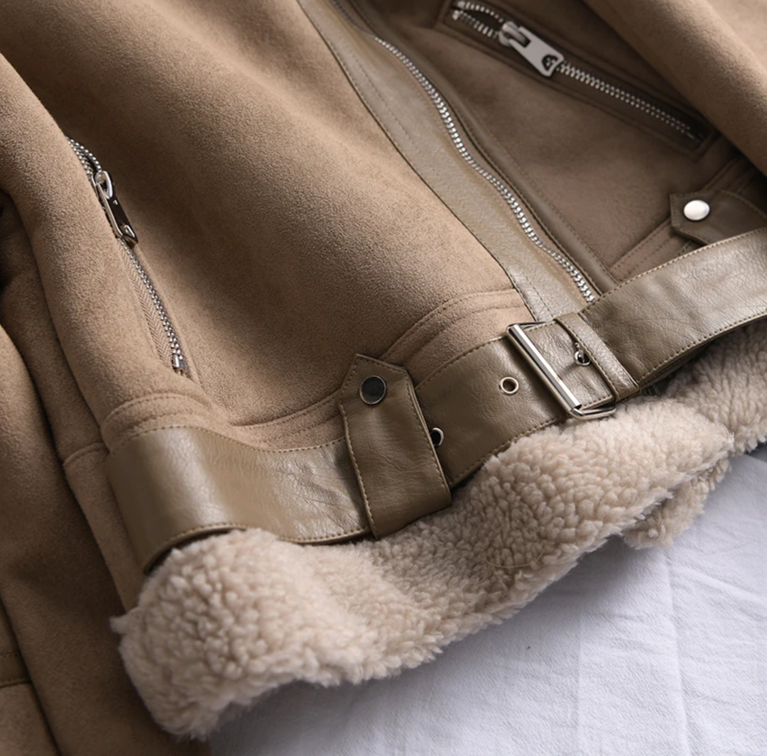 Drune | Damen Fleece Sherpa Bomberjacke mit Reißverschluss