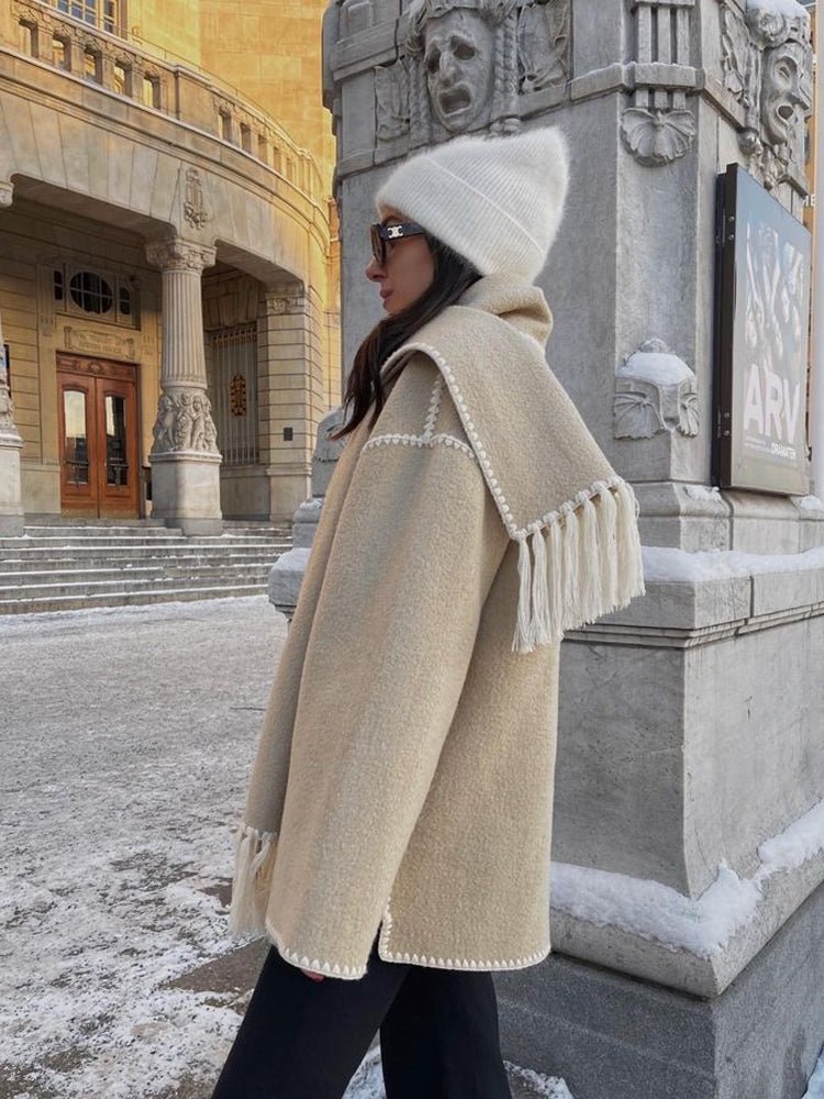 Drune | Blend Cape Mantel - Fransenbesatz - Übergröße - Elegante Statement-Oberbekleidung