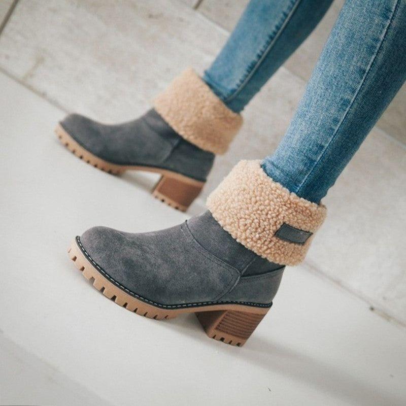 Drune | Warme Teddy Damen Stiefeletten mit Absatz