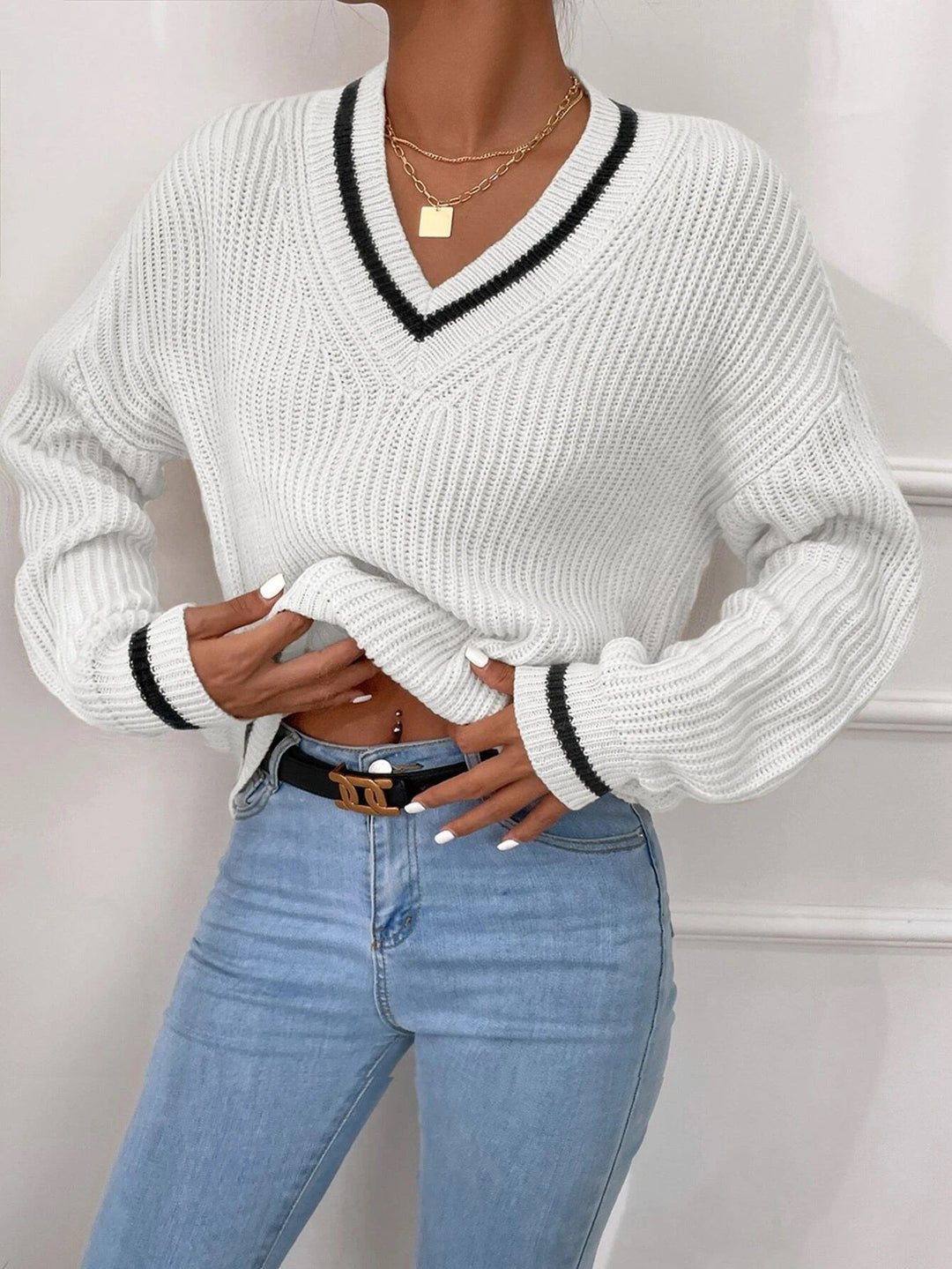 Drune | Pullover mit V-Ausschnitt und Patchwork