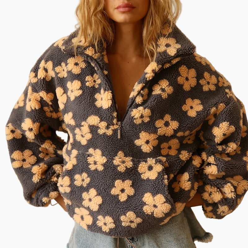 Drune | Kuschelpullover mit Blumenmuster - Boho Stil für Herbst und Freizeit