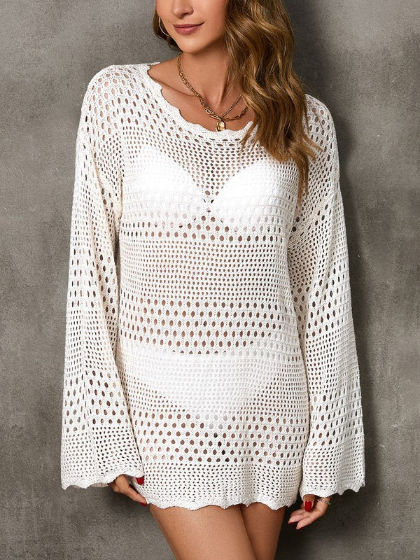 Drune | Rosiedress Rückenausschnitt Hohles Strick Cover-Up Kleid