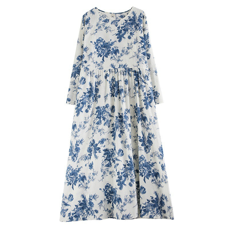 Damen Blütenmuster Maxikleid mit voluminösen Ärmeln und gerafftem Saum Drune
