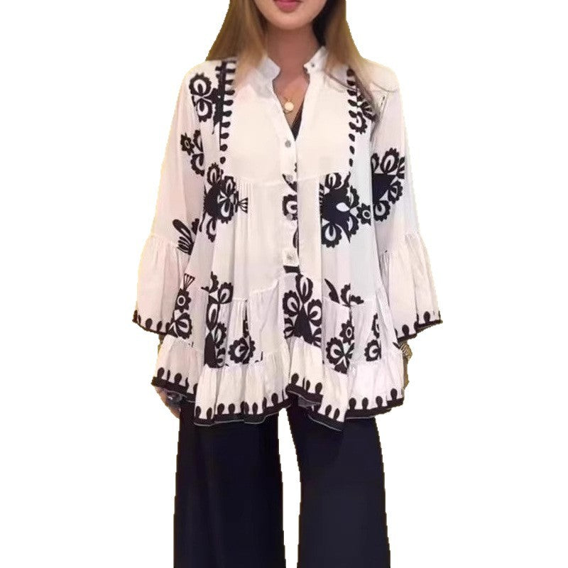 Drune | Bohemian-Stil Bluse mit Bischofärmeln