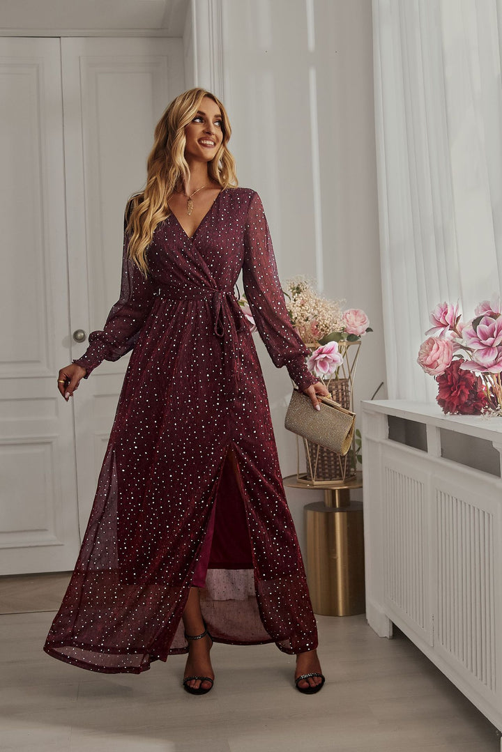 Damen Wickelkleid mit schwingendem Saum und seitlichem Schlitz Drune
