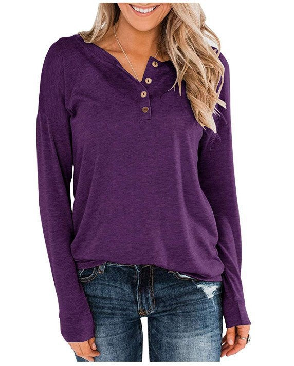 Damen sportlicher Langarmpullover mit Knopfleiste Drune