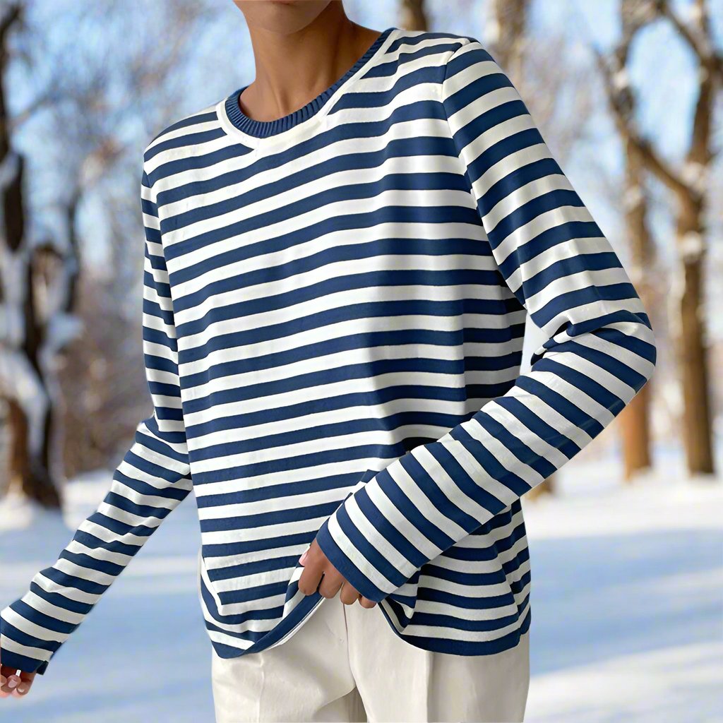 Drune | Langarm-T-Shirt - Gestreift - Rundhals - Relaxed Fit - Atmungsaktive Baumwolle
