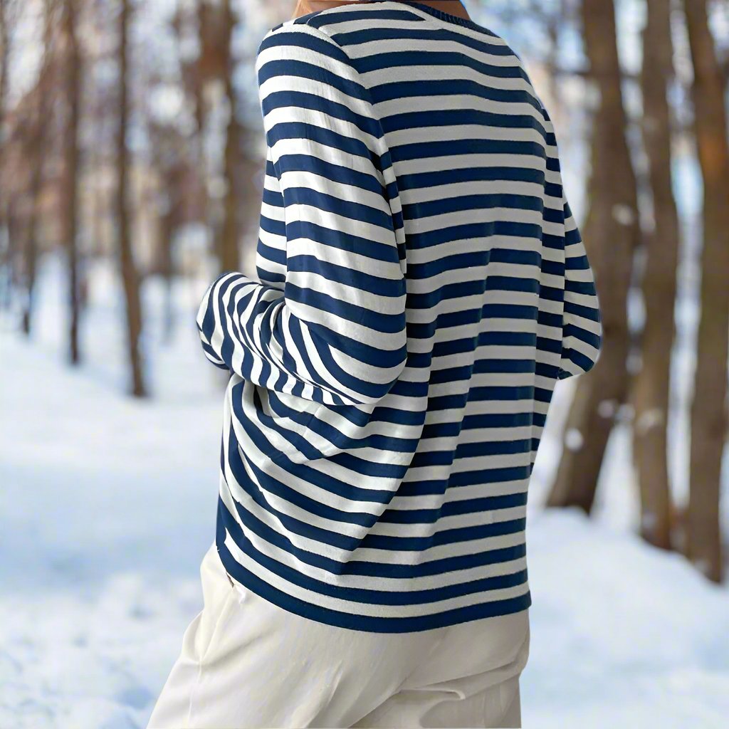 Drune | Langarm-T-Shirt - Gestreift - Rundhals - Relaxed Fit - Atmungsaktive Baumwolle