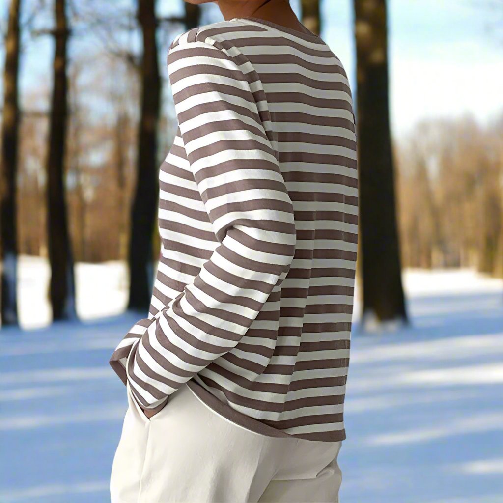Drune | Baumwolle Top Horizontale Streifen Langarm Top