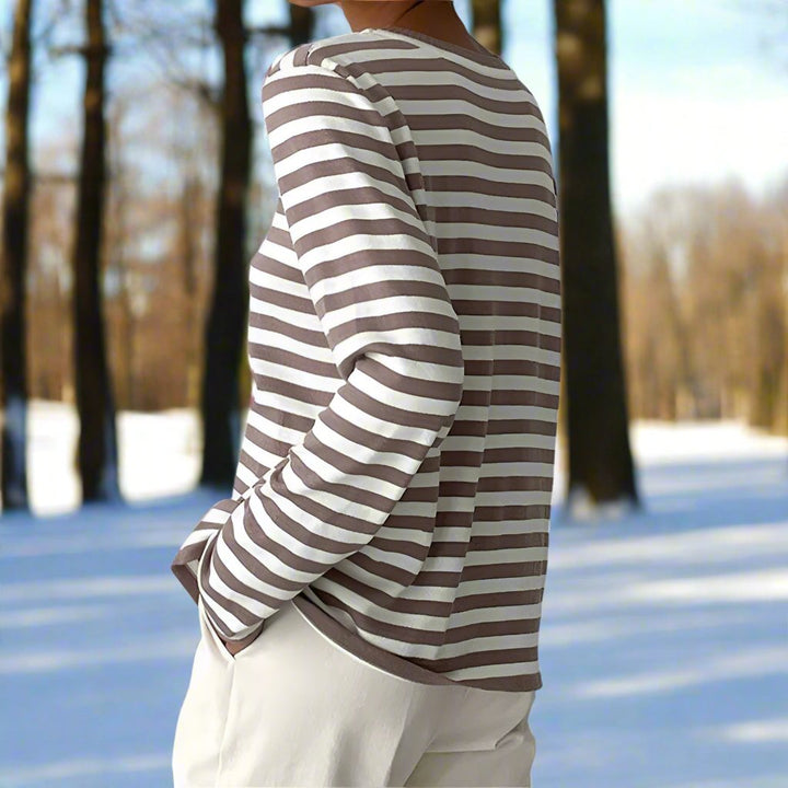 Drune | Baumwolle Top Horizontale Streifen Langarm Top
