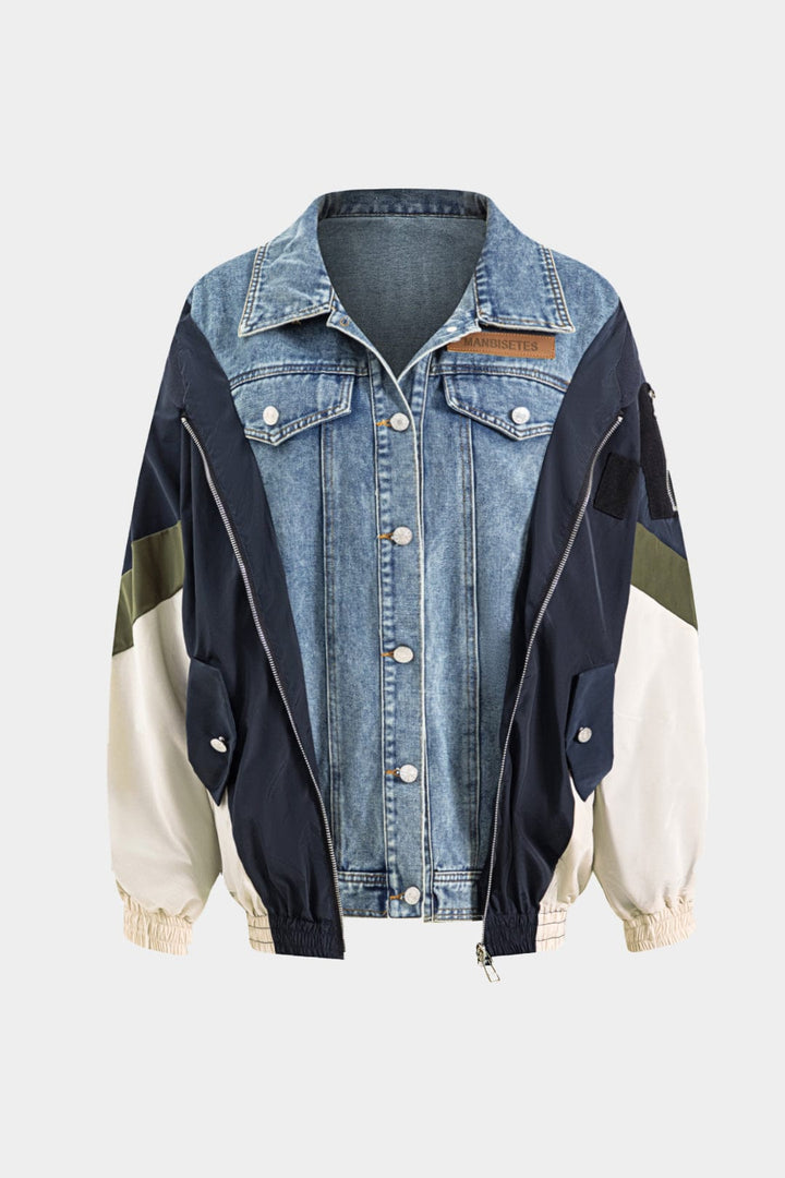 Drune | Patchwork Jacke mit Denim und Nylon Elementen Lässig und Individuell