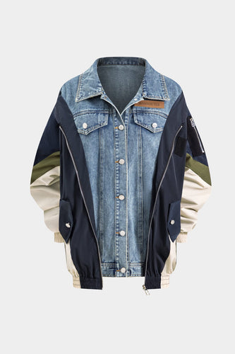 Drune | Patchwork Jacke mit Denim und Nylon Elementen Lässig und Individuell
