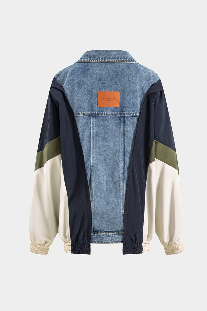 Drune | Patchwork Jacke mit Denim und Nylon Elementen Lässig und Individuell